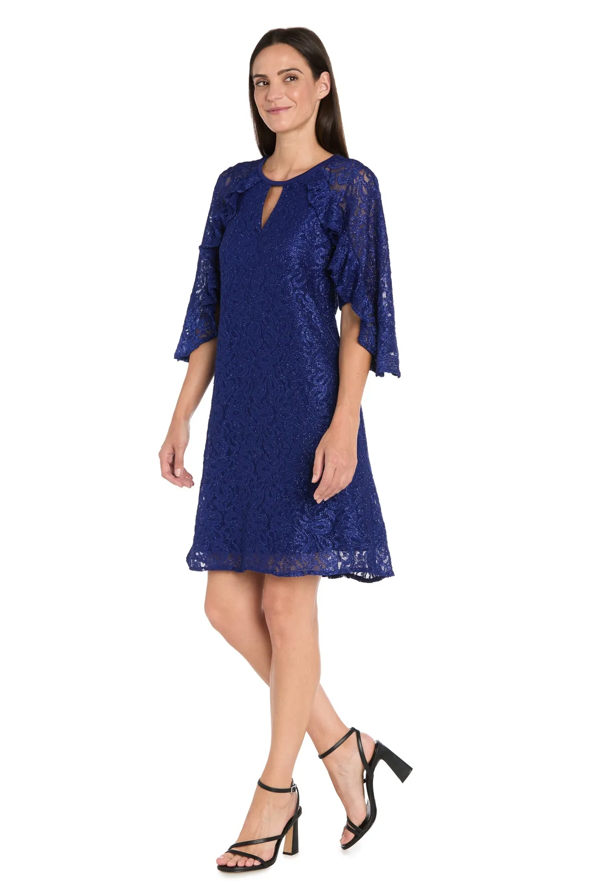 Glitter Lace Cocktail Dress with Ruffle Sleeves sold by R&M Richards product image thumbnail 5