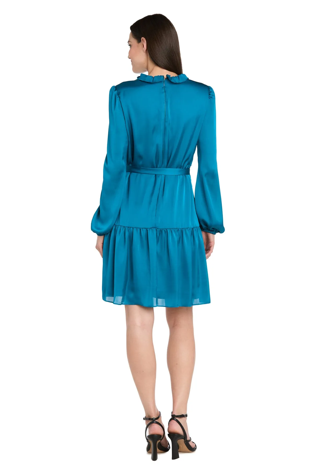 Silky Charmeuse Mini Dress with V-Neckline, Belt Sash & Long Sleeves sold by R&M Richards product image thumbnail 2