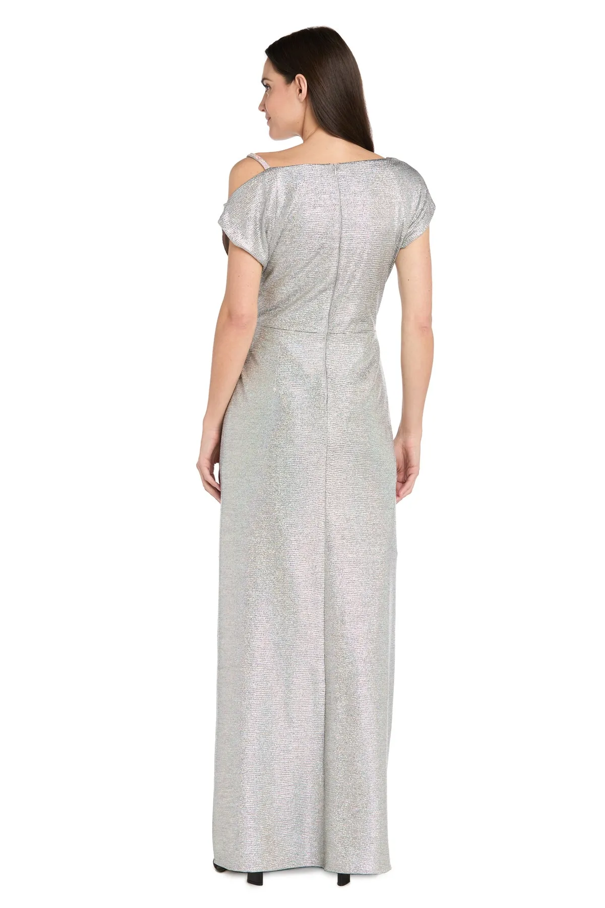 Silver Metallic Gown with Off-Shoulder Sleeve, Rhinestone Strap - Petite sold by R&M Richards product image thumbnail 2