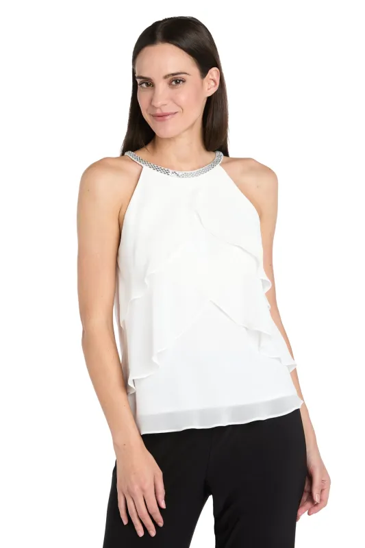 Sleeveless Halter Top with Glitter Trim & Vertical Ruffle Detailing sold by R&M Richards