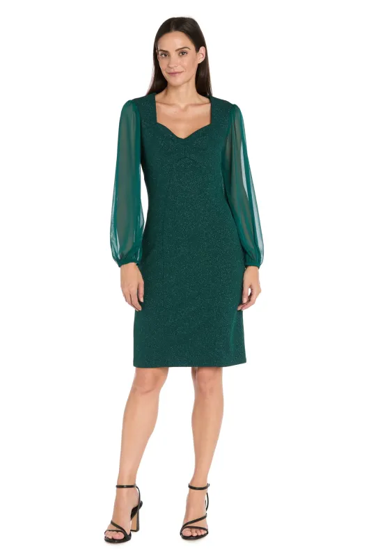 Glitter Knit Sheath Dress with Chiffon Sleeves & Pleated Bust sold by R&M Richards