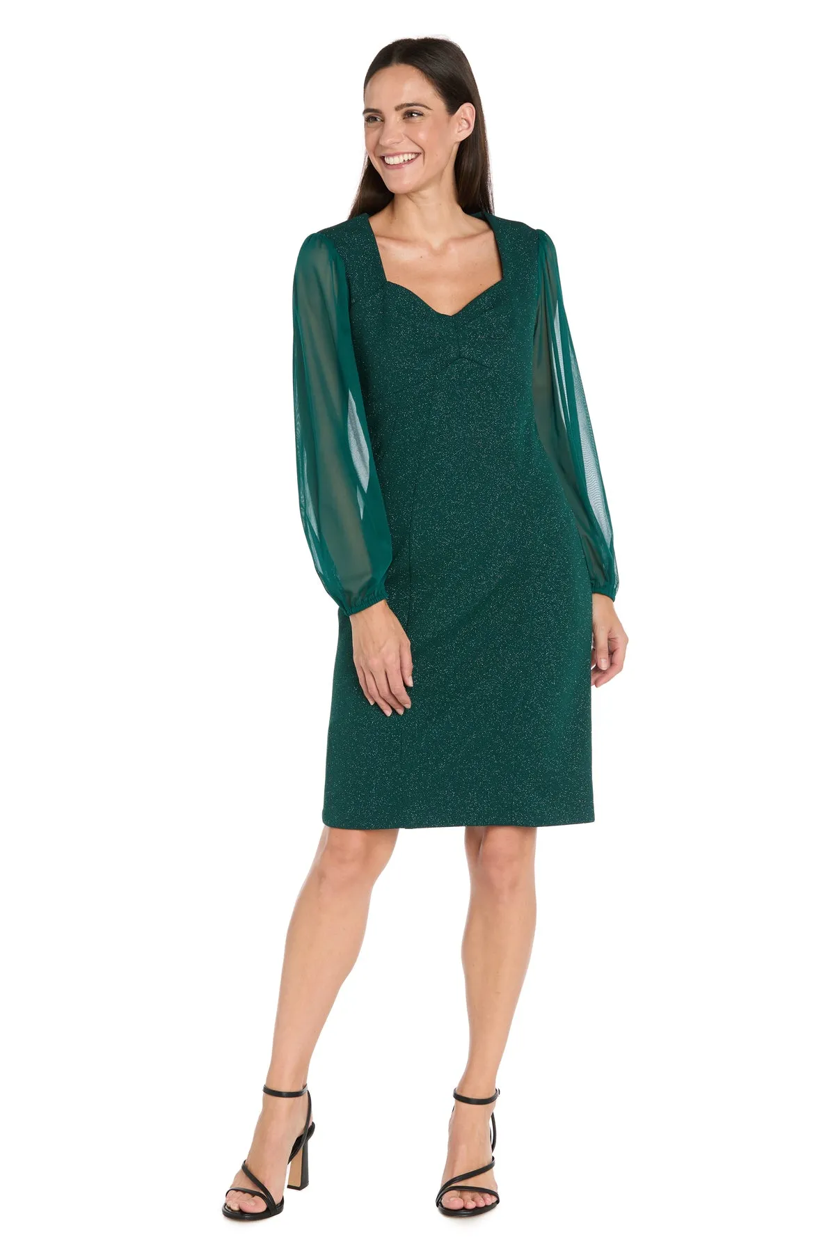 Glitter Knit Sheath Dress with Chiffon Sleeves & Pleated Bust sold by R&M Richards product image thumbnail 5