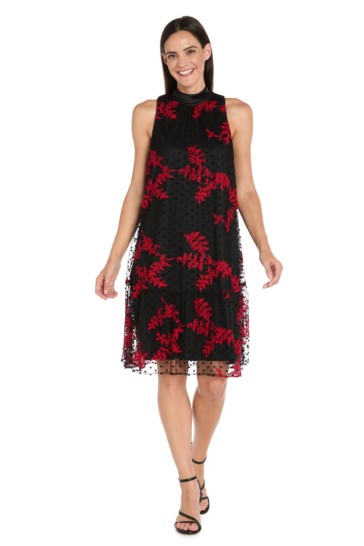 Embroidered Flocked Tulle Swing Dress with Satin Collar - Petite sold by R&M Richards
