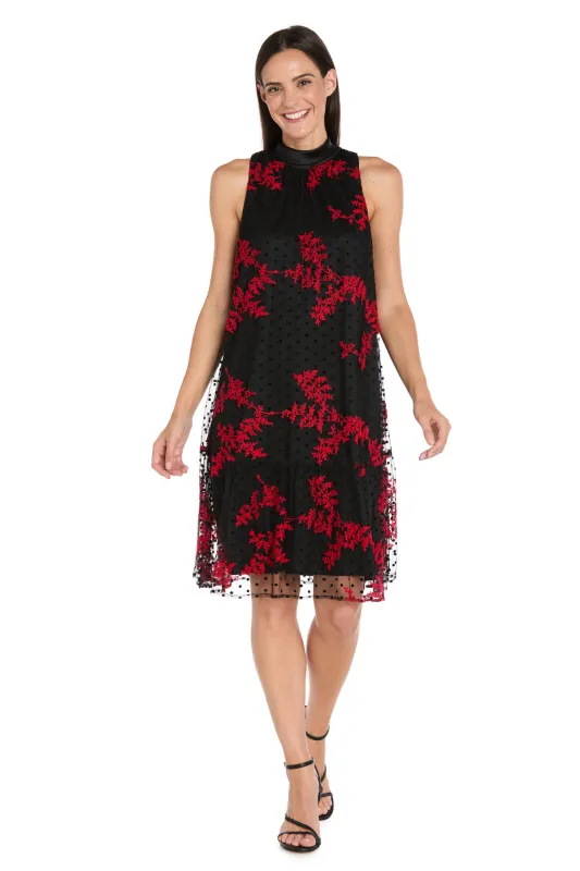 Embroidered Flocked Tulle Swing Dress with Satin Collar sold by R&M Richards