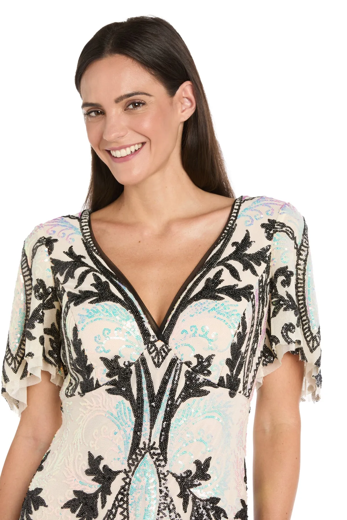 Long Metallic Print Dress with Flutter Sleeves sold by R&M Richards product image thumbnail 3