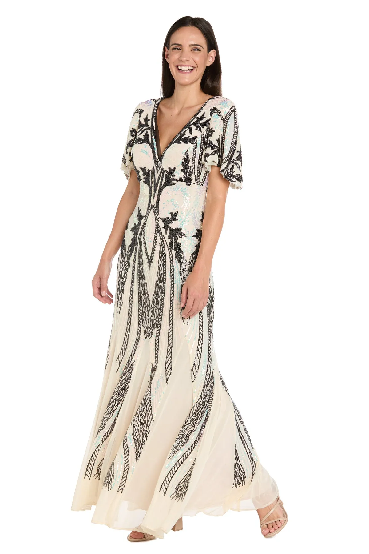 Long Metallic Print Dress with Flutter Sleeves sold by R&M Richards product image thumbnail 4