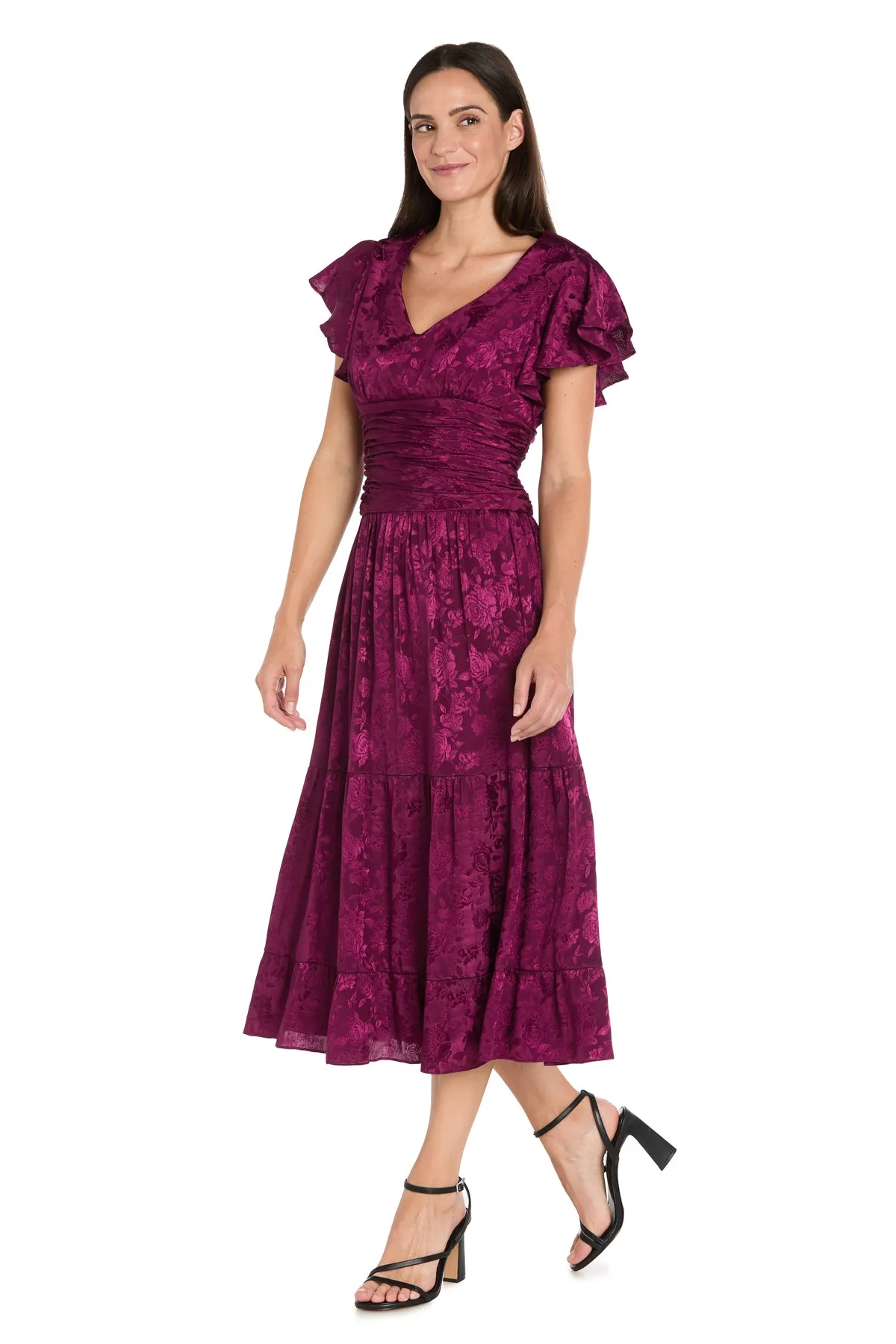 Floral Sangria Jacquard Dress with Flutter Sleeve - Petite sold by R&M Richards product image thumbnail 4