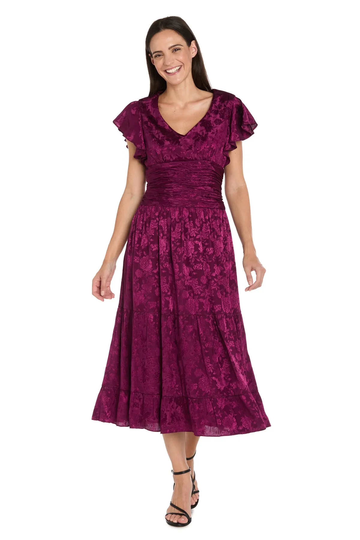 Floral Sangria Jacquard Dress with Flutter Sleeve sold by R&M Richards