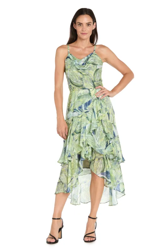 Leaf Print High-Low Chiffon Midi Dress sold by R&M Richards