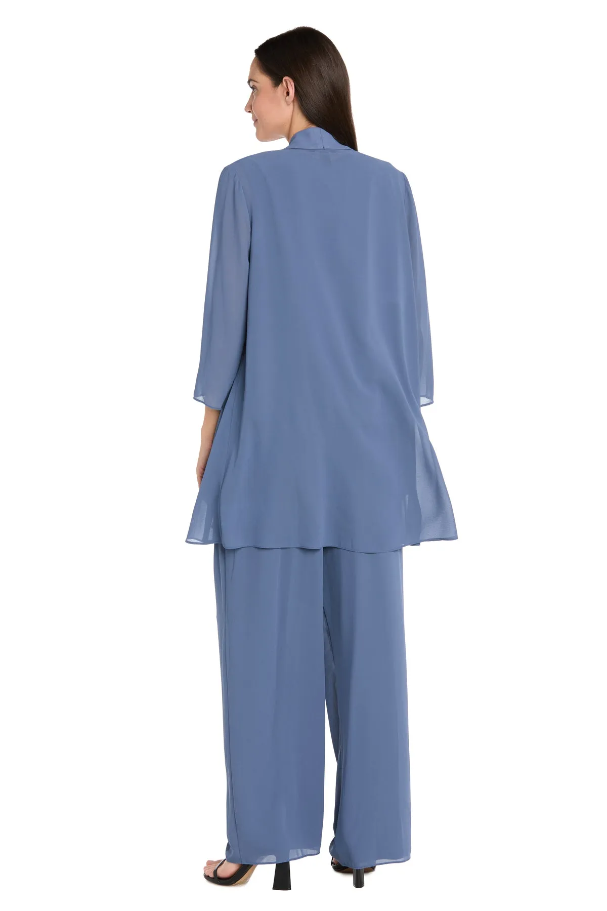 Elegant 3-Piece Chiffon Soufflé Pantsuit with Beaded Necklace Trim & Duster Jacket-Petite sold by R&M Richards product image thumbnail 2
