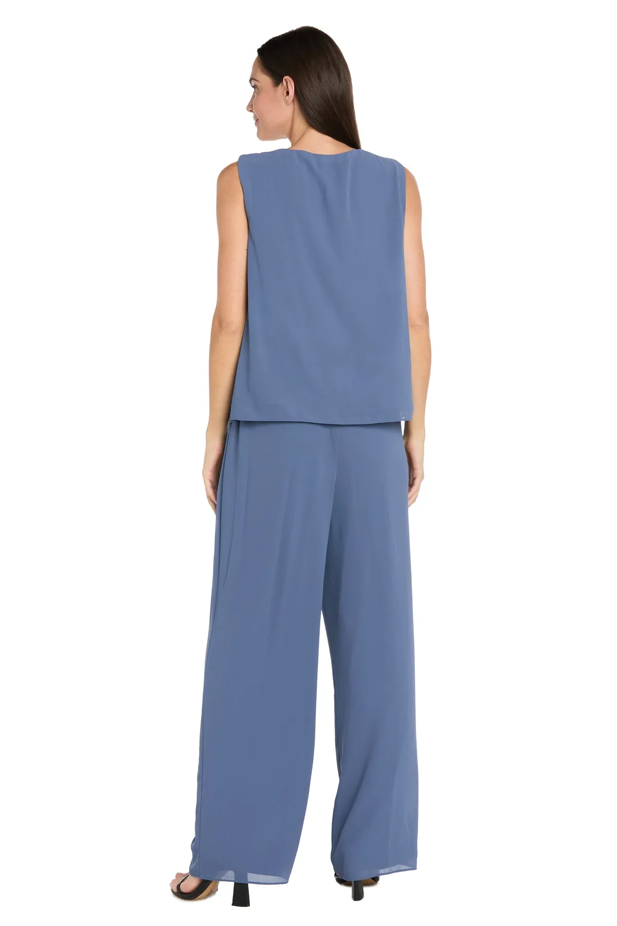 Elegant 3-Piece Chiffon Soufflé Pantsuit with Beaded Necklace Trim & Duster Jacket-Petite sold by R&M Richards product image thumbnail 4