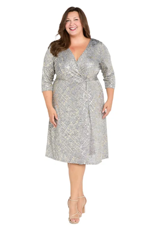 Foil Knit Faux Wrap Dress - Plus sold by R&M Richards