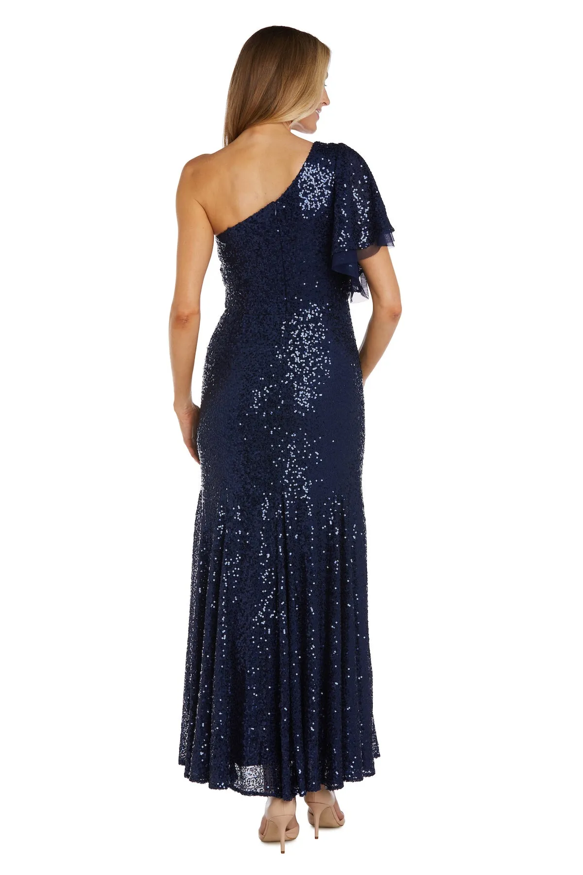 One Shoulder Flutter Sleeve Sequin Gown sold by R&M Richards product image thumbnail 2
