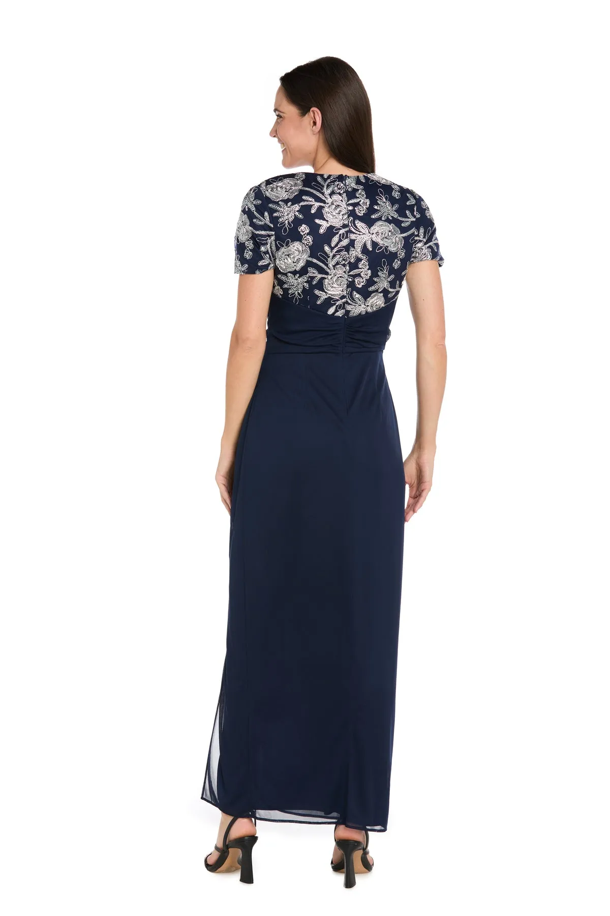 Long Matte Chiffon Dress with Beaded Contrast Floral Bodice sold by R&M Richards product image thumbnail 2