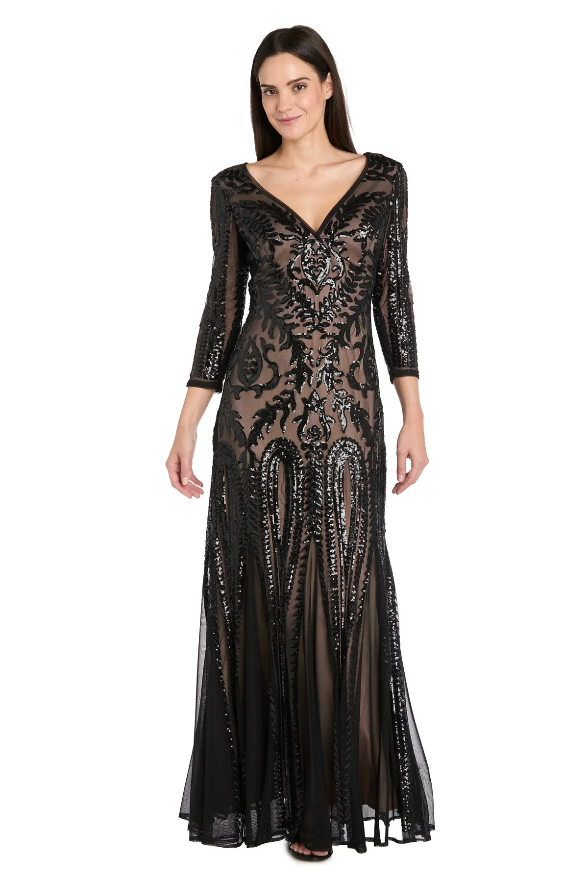 Beaded Evening Dress with Contrast Nude Lining and Godet Skirt sold by R&M Richards product image thumbnail 5