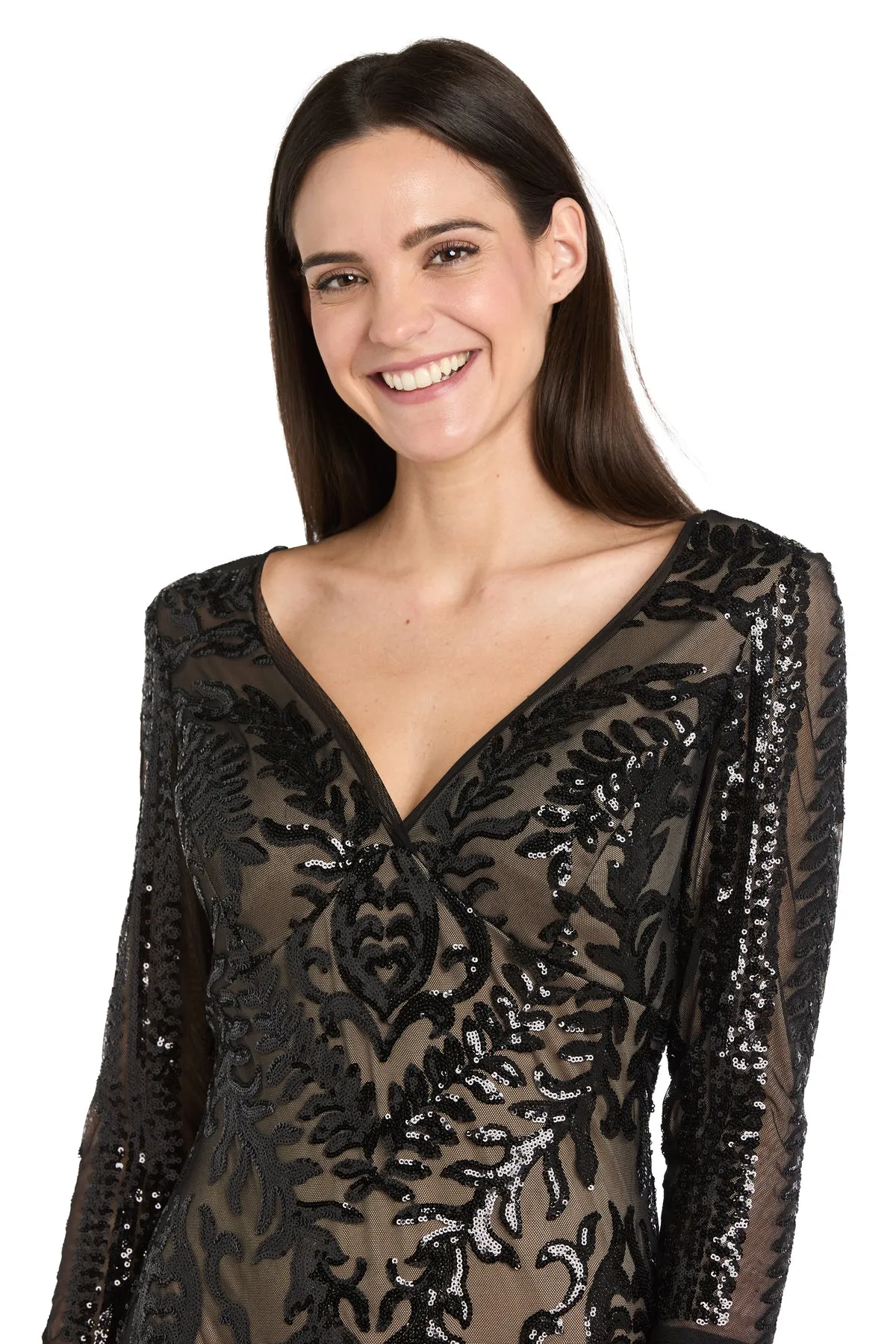 Beaded Evening Dress with Contrast Nude Lining and Godet Skirt sold by R&M Richards product image thumbnail 3