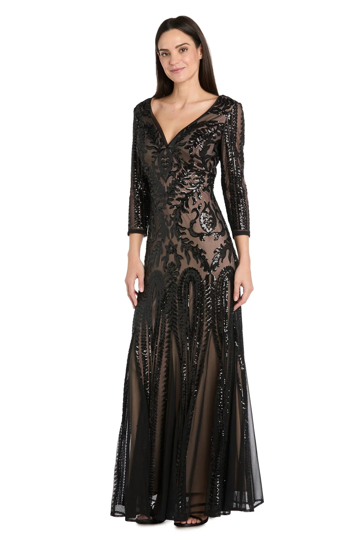 Beaded Evening Dress with Contrast Nude Lining and Godet Skirt sold by R&M Richards product image thumbnail 4
