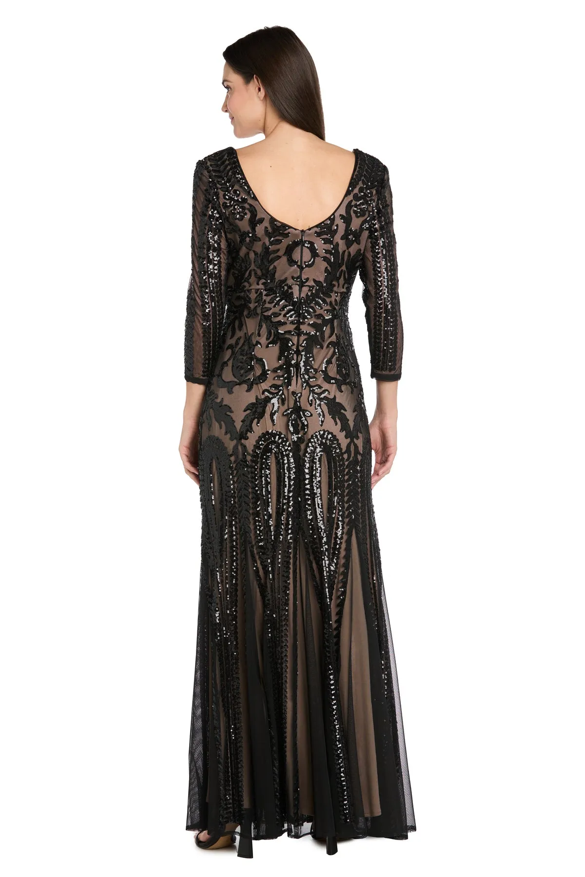 Beaded Evening Dress with Contrast Nude Lining and Godet Skirt sold by R&M Richards product image thumbnail 2