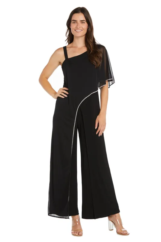 One-Shoulder Sheer Cape Black Jumpsuit-Petite sold by R&M Richards