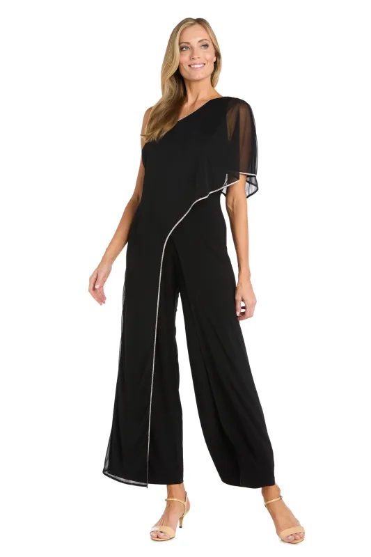 One-Shoulder Sheer Cape Black Jumpsuit sold by R&M Richards