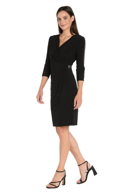 Rhinestone Mesh Sleeve Wrap Dress - Petite sold by R&M Richards