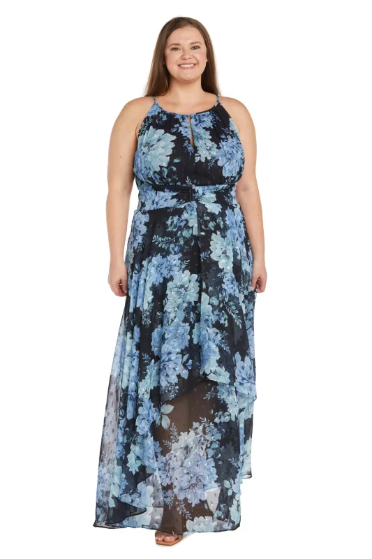 Floral Black and Blue Maxi Dress with Keyhole Detail - Plus sold by R&M Richards