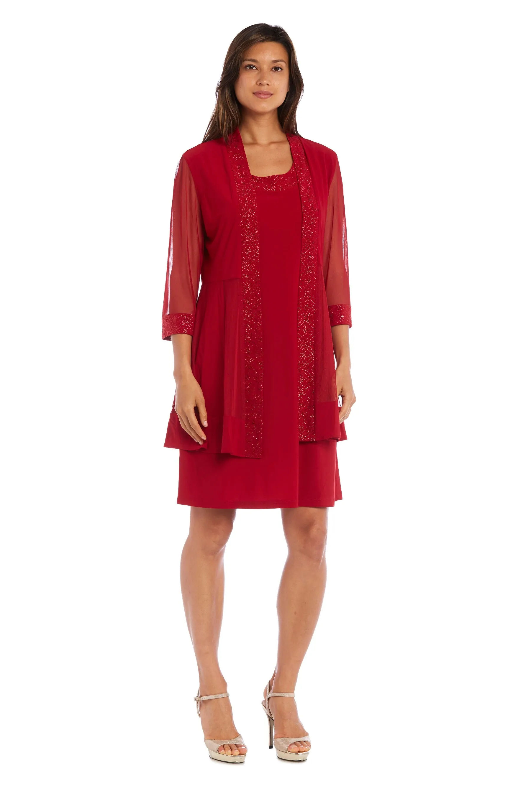 Shift Dress with Matching Jacket and Metallic Detailing - Petite sold by R&M Richards