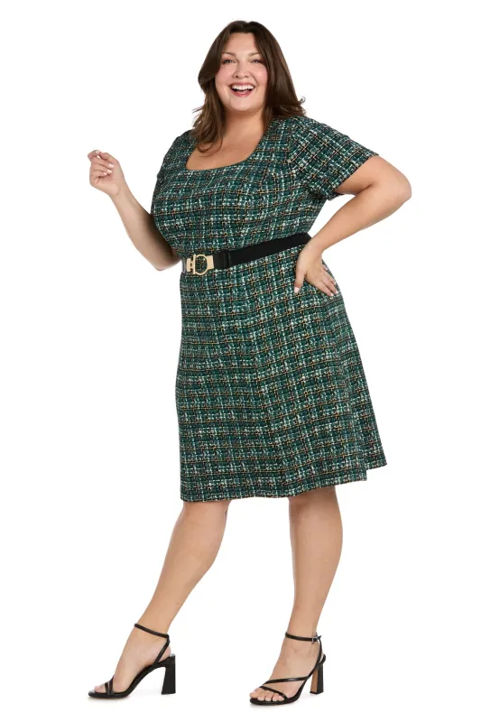 Classic Tweed Belted A-Line Dress - Plus made by R&M Richards