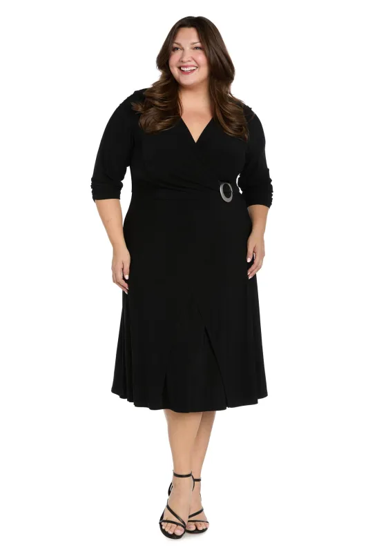 Elegant Midi Wrap Dress with Ring Detail - Plus made by R&M Richards