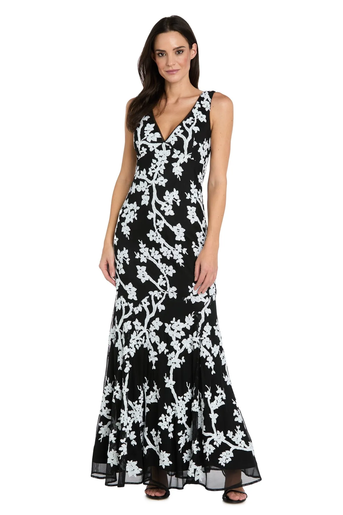 White Floral Sequin Gown with V Neckline sold by R&M Richards product image thumbnail 4