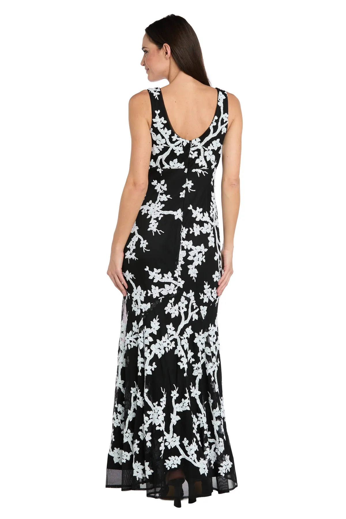 White Floral Sequin Gown with V Neckline sold by R&M Richards product image thumbnail 2