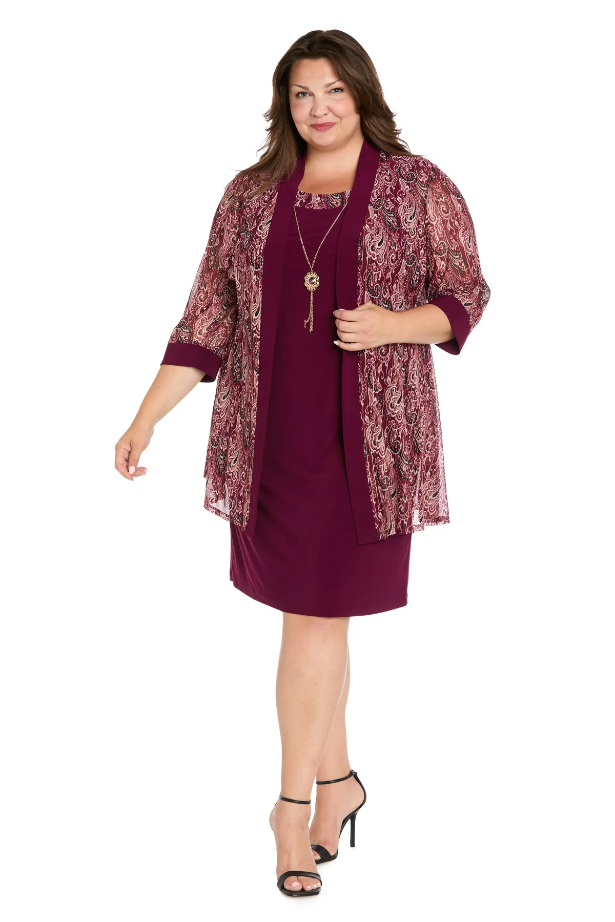 Wine Paisley Mesh Jacket Dress Set - Plus sold by R&M Richards product image thumbnail 3
