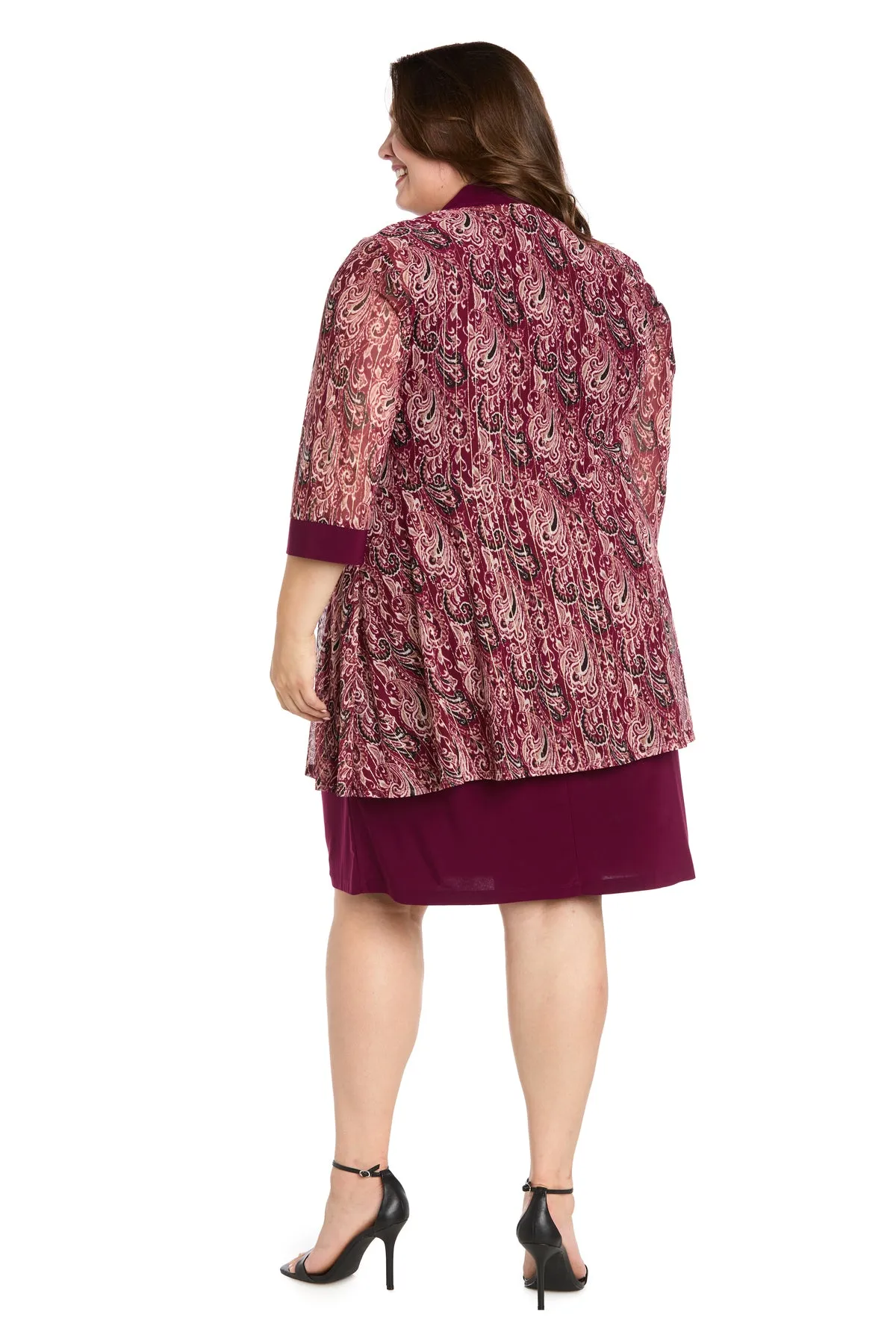 Wine Paisley Mesh Jacket Dress Set - Plus sold by R&M Richards product image thumbnail 2
