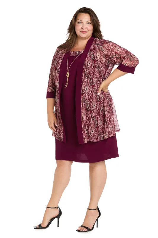Wine Paisley Mesh Jacket Dress Set - Plus sold by R&M Richards