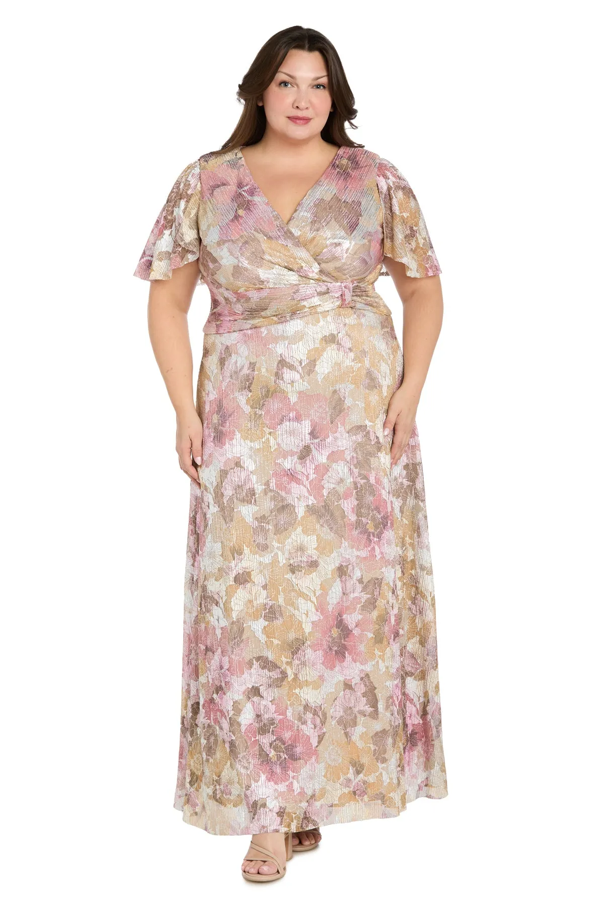 Long Metallic Printed Dress With Flutter Sleeves - Plus sold by R&M Richards product image thumbnail 4