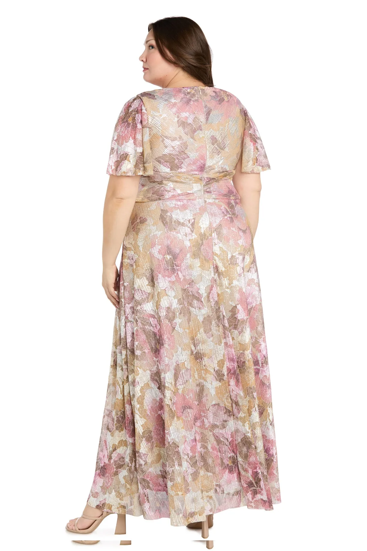 Long Metallic Printed Dress With Flutter Sleeves - Plus sold by R&M Richards product image thumbnail 2