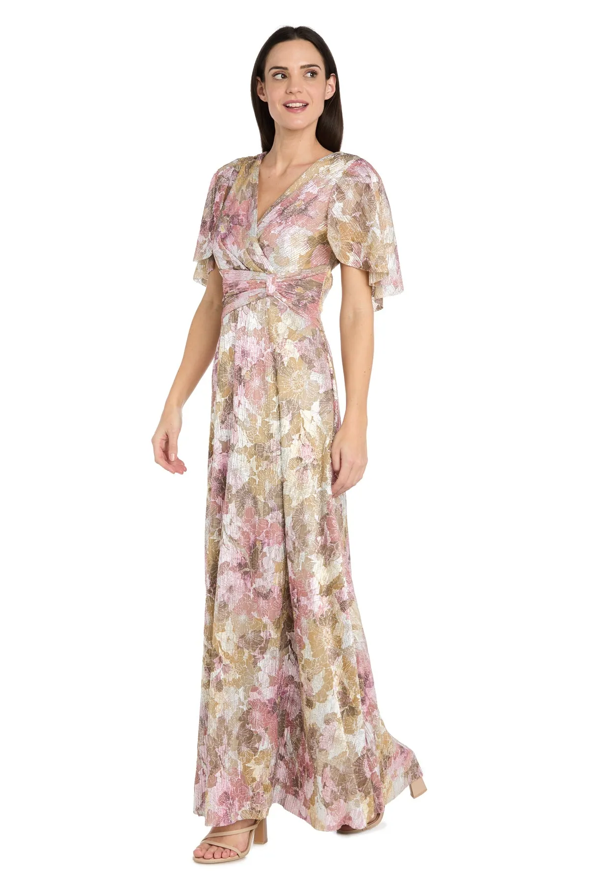 Long Metallic Printed Dress With Flutter Sleeves - Petite sold by R&M Richards
