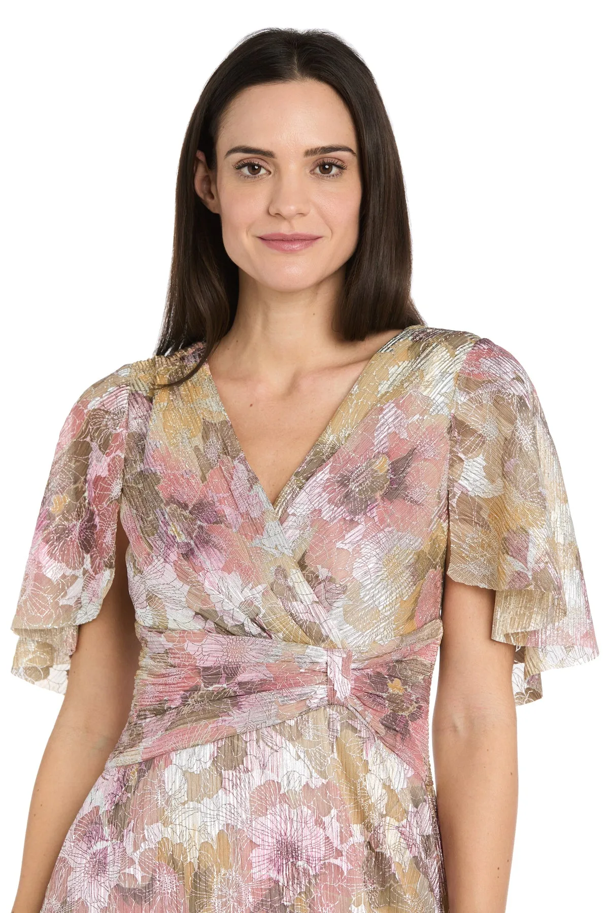 Long Metallic Printed Dress With Flutter Sleeves sold by R&M Richards product image thumbnail 3