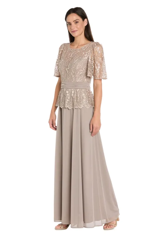 Long Lace Bodice Dress With Short Sleeves - Petite made by R&M Richards