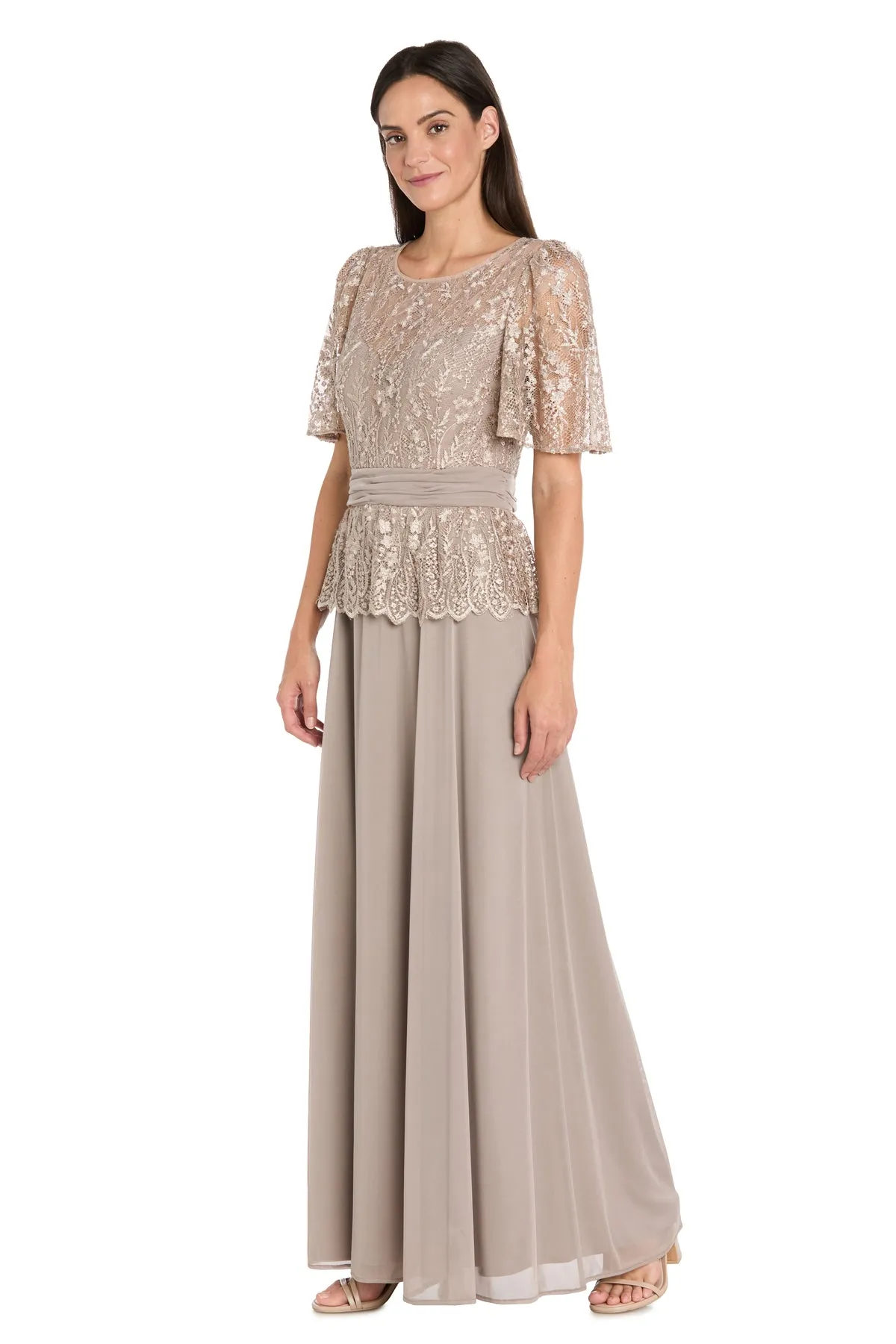 Long Lace Bodice Dress With Short Sleeves - Petite sold by R&M Richards