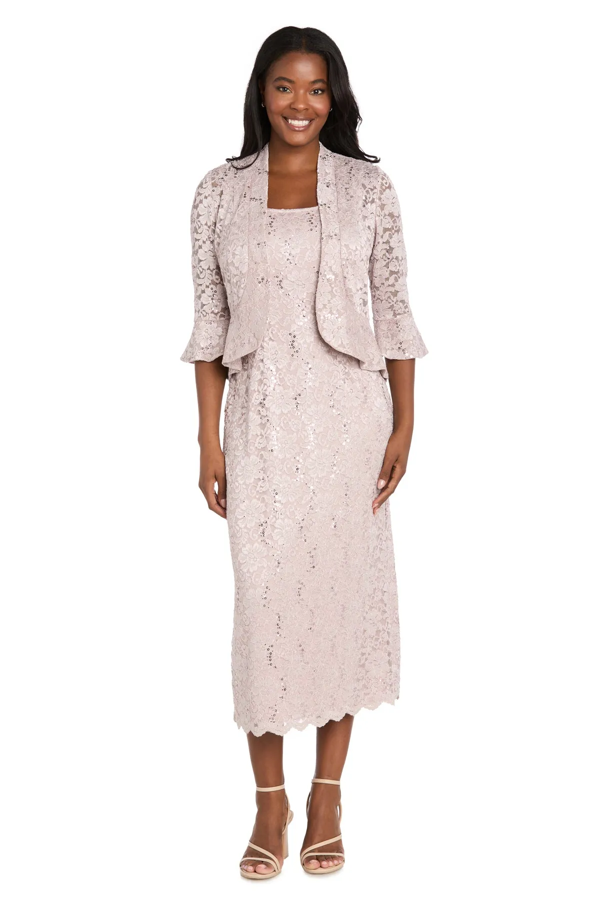Lace Column Dress with Matching Lace Jacket - Petite sold by R&M Richards