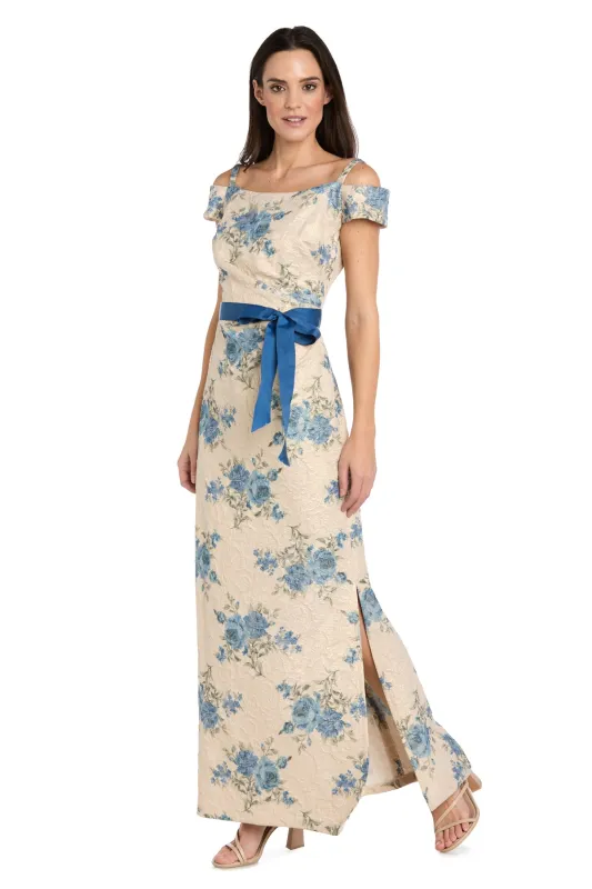 Long Floral Embroidered Off the Shoulder Gown made by R&M Richards