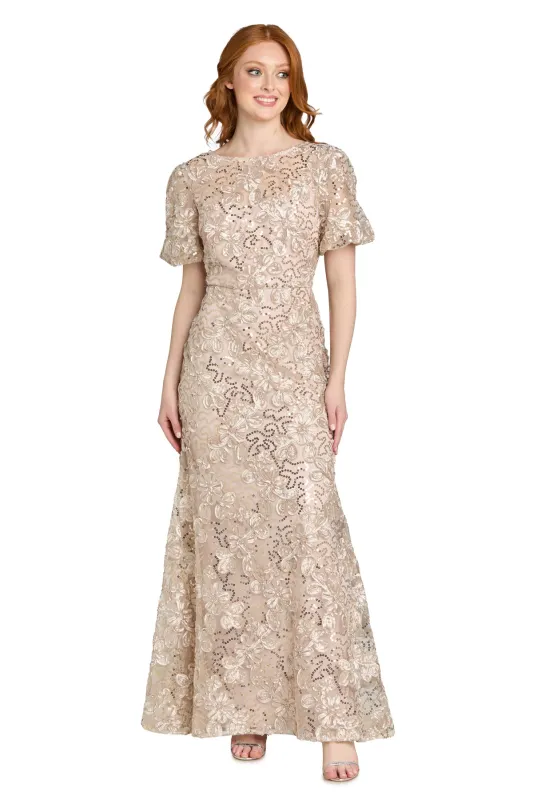 Sequin Lace Puff Sleeve Gown made by R&M Richards