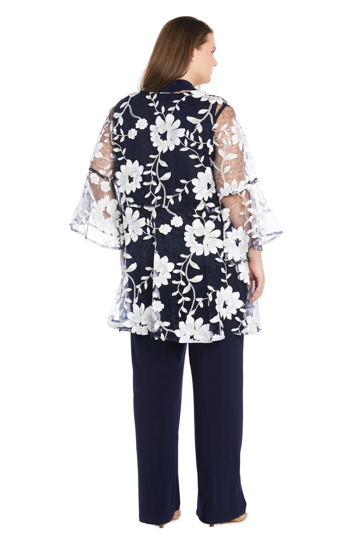 Floral Threadwork Pantsuit with Flair Bell Sleeves - Plus sold by R&M Richards product image thumbnail 2