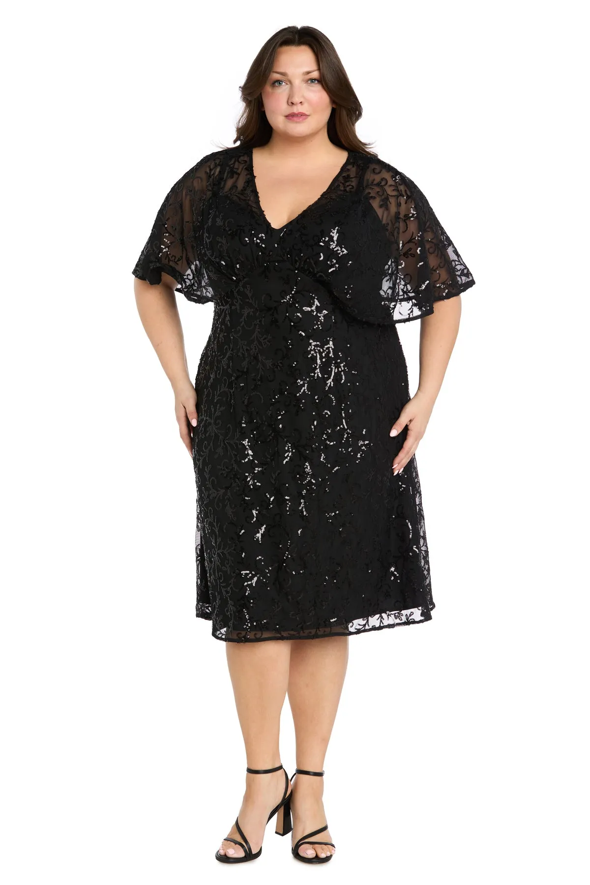 Sequin Elegance Flutter Sleeve Cocktail Dress - Plus sold by R&M Richards