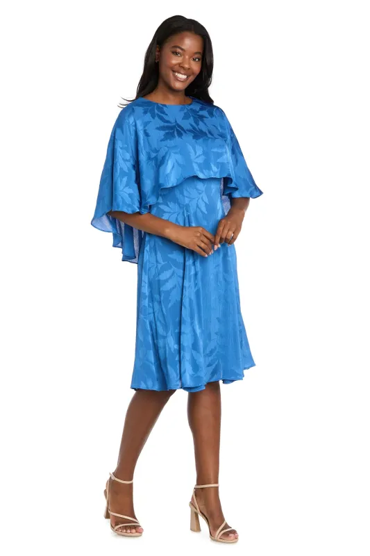 Blue Jacquard Cape Overlay Midi Dress made by R&M Richards