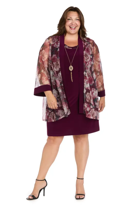 Burgundy Floral Chiffon Jacket Dress - Plus made by R&M Richards