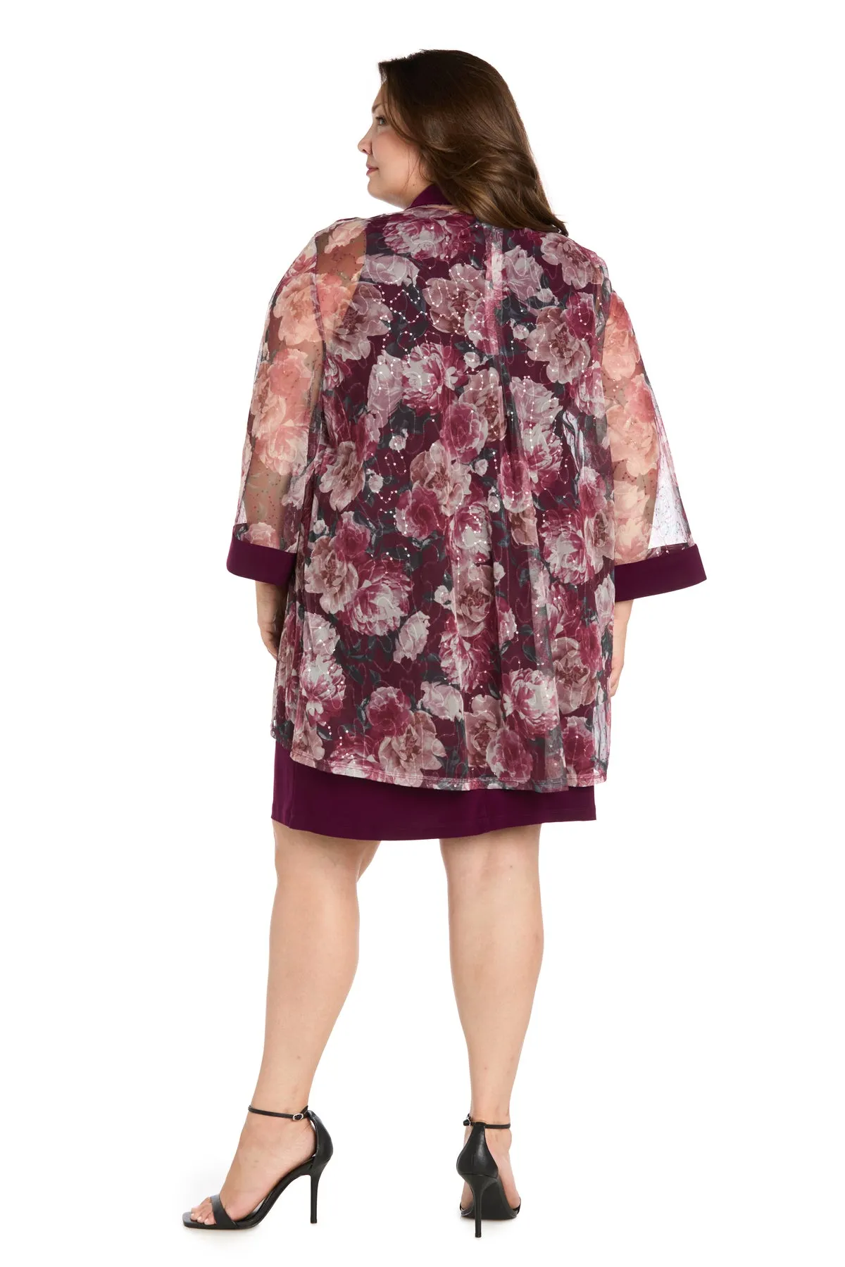 Burgundy Floral Chiffon Jacket Dress - Plus sold by R&M Richards product image thumbnail 2