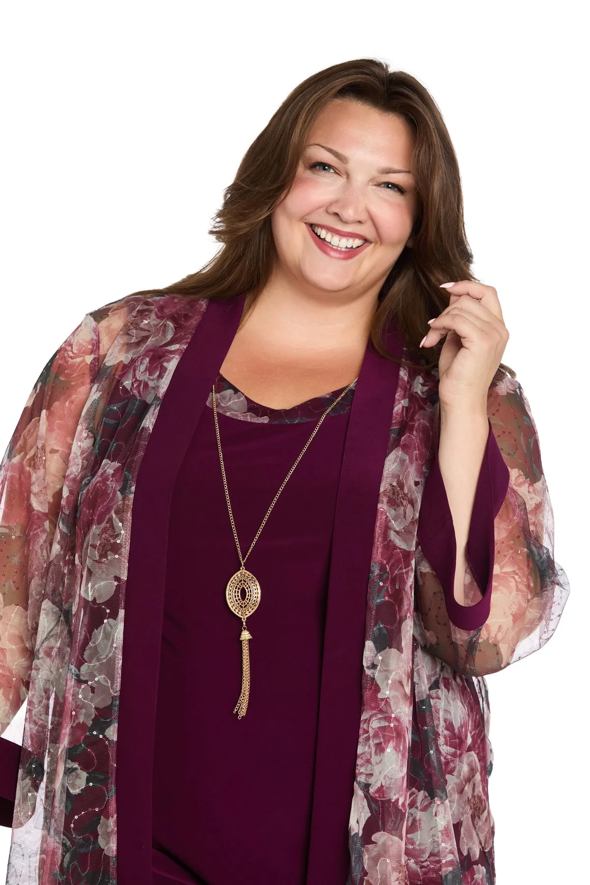 Burgundy Floral Chiffon Jacket Dress - Plus sold by R&M Richards product image thumbnail 5