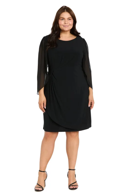 Ruched Sheer Sleeve Cocktail Dress - Plus sold by R&M Richards